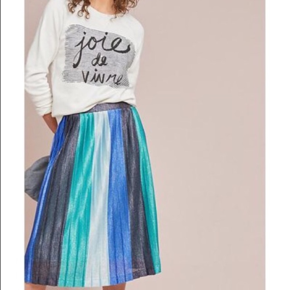 MAEVE SUNBURTS METALLIC PLEADED MIDI SKIRT